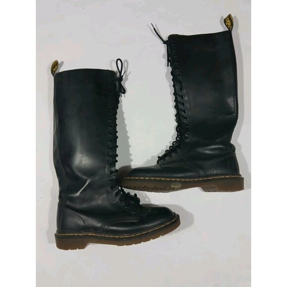 Doc Martens 20 Eye Lace Up Knee High Boots Est Size 6 Mens 8 Womens Black - Picture 1 of 16
